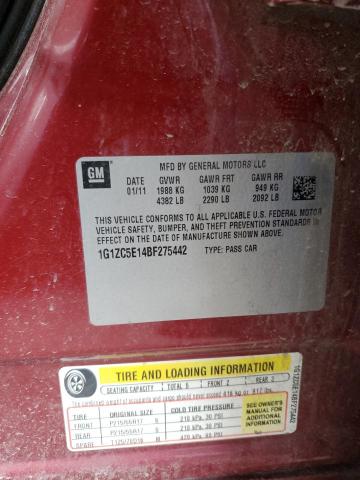 1G1ZC5E14BF275442 - 2011 CHEVROLET MALIBU 1LT წითელი ფოტო 10