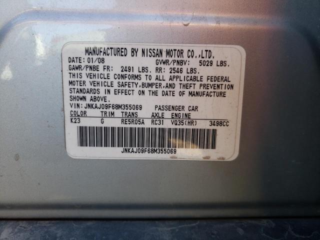 JNKAJ09F68M355069 - 2008 INFINITI EX35 BASE Արծաթագույն լուսանկար 10