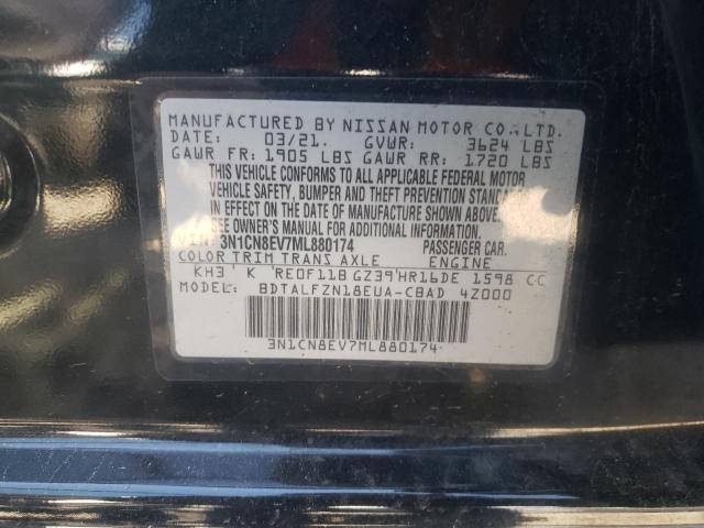 3N1CN8EV7ML880174 - 2021 NISSAN VERSA SV BLACK photo 10