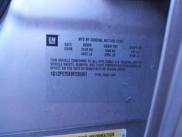 1G1ZF575X8F235981 - 2008 CHEVROLET MALIBU HYB SILVER photo 10