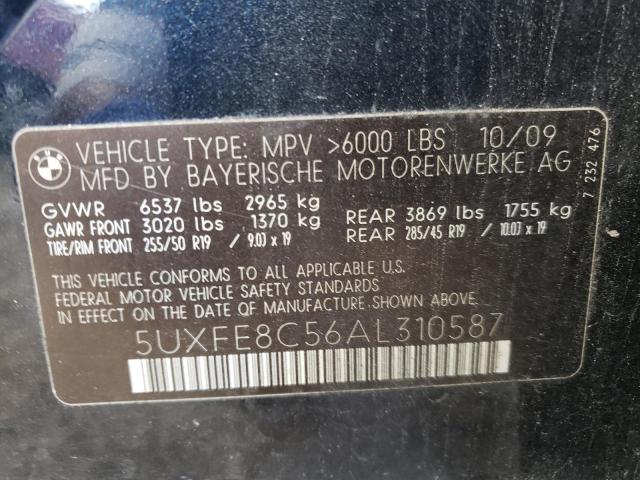 5UXFE8C56AL310587 - 2010 BMW X5 BLACK photo 10