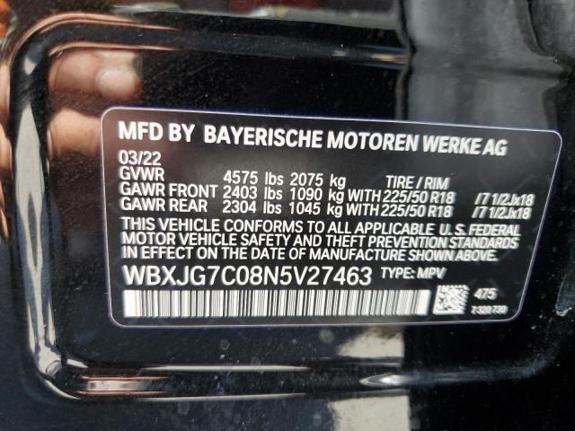 WBXJG7C08N5V27463 - 2022 BMW X1 SDRIVE2 BLACK photo 14