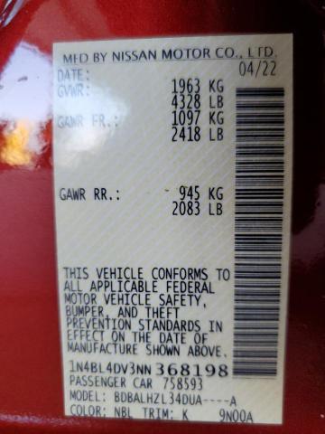 1N4BL4DV3NN368198 - 2022 NISSAN ALTIMA SV RED photo 10