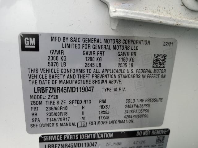 LRBFZNR45MD119047 - 2021 BUICK ENVISION E WHITE photo 10