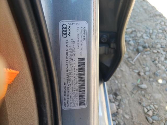 WAUBGAFC5CN004433 - 2012 AUDI A6 GRAY photo 10