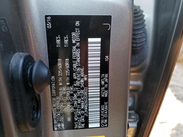 JTJYARBZ6G2038022 - 2016 LEXUS NX 200T BA GRAY photo 10