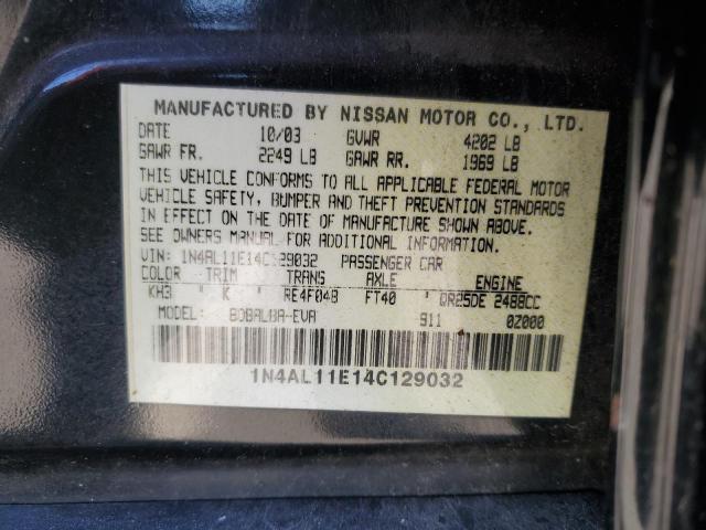 1N4AL11E14C129032 - 2004 NISSAN ALTIMA BAS BLACK photo 10