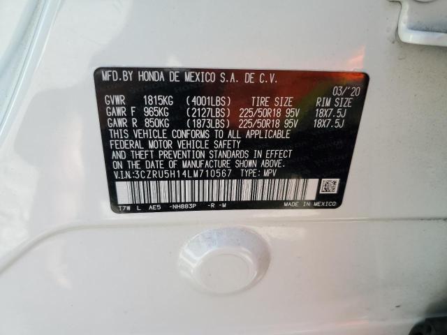 3CZRU5H14LM710567 - 2020 HONDA HR-V SPORT WHITE photo 10