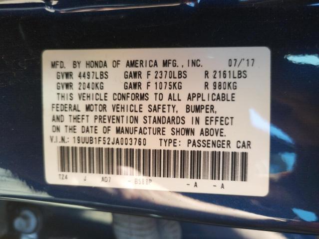 19UUB1F52JA003760 - 2018 ACURA TLX TECH BLUE photo 10