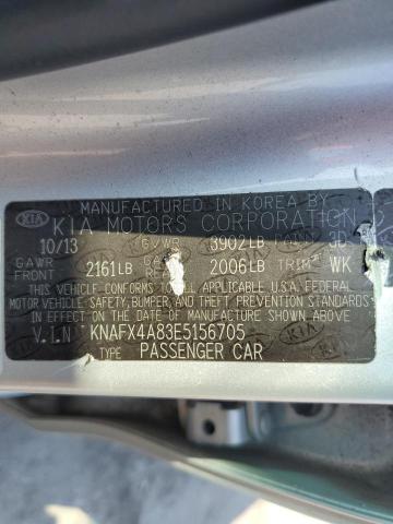 KNAFX4A83E5156705 - 2014 KIA FORTE EX SILVER photo 10