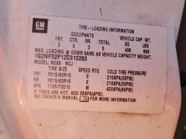 1G2NF52F12C310263 - 2002 PONTIAC GRAND AM S WHITE photo 10