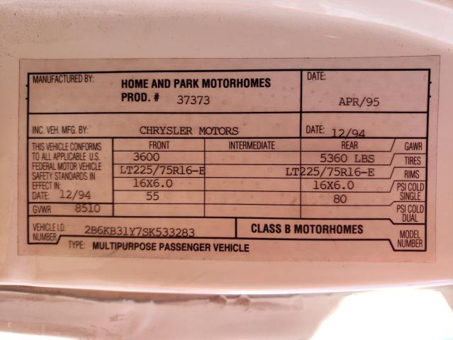 2B6KB31Y7SK533283 - 1995 DODGE RAM Ağ foto 10