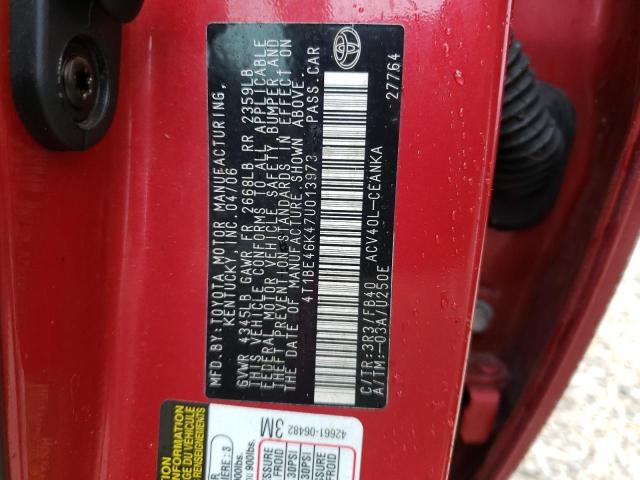 4T1BE46K47U013973 - 2007 TOYOTA CAMRY CE RED photo 12