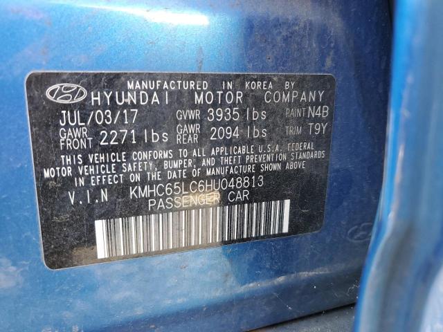 KMHC65LC6HU048813 - 2017 HYUNDAI IONIQ BLUE BLUE photo 10