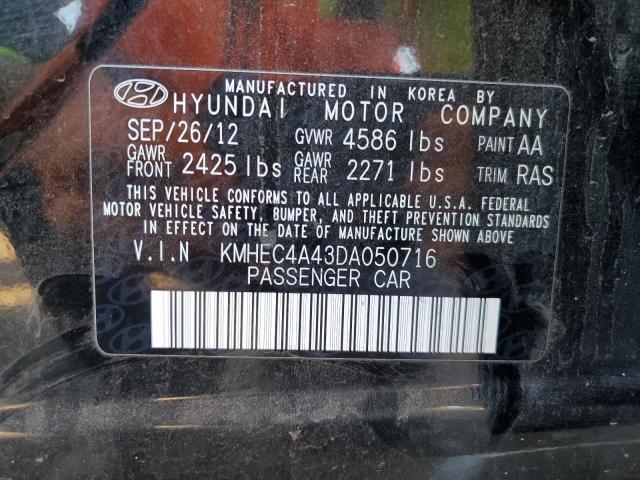 KMHEC4A43DA050716 - 2013 HYUNDAI SONATA HYB BLACK photo 10