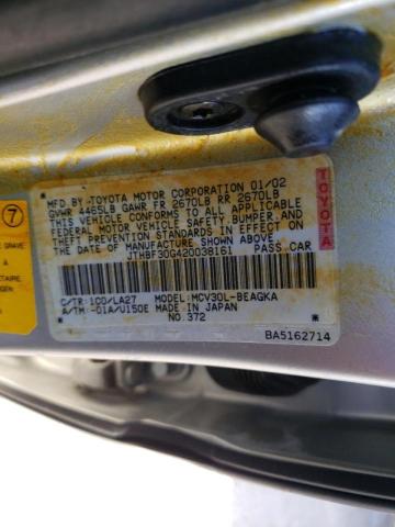 JTHBF30G420038161 - 2002 LEXUS ES 300 SILVER photo 10