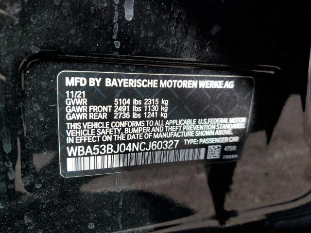 WBA53BJ04NCJ60327 - 2022 BMW 540 I BLACK photo 10