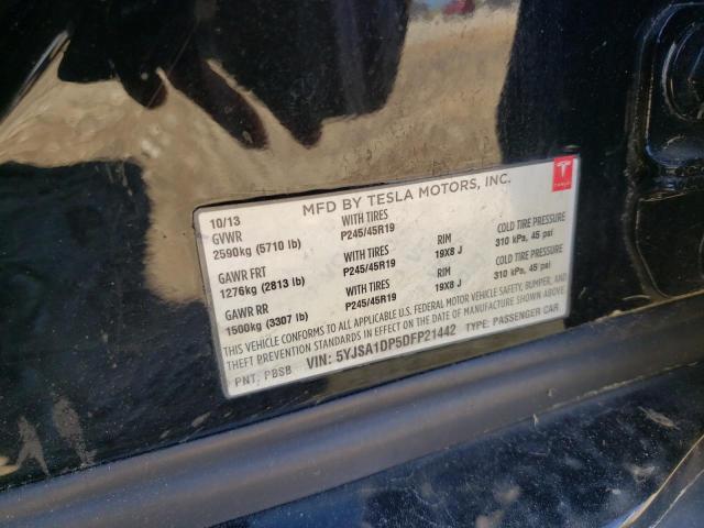 5YJSA1DP5DFP21442 - 2013 TESLA MODEL S Negro foto 10