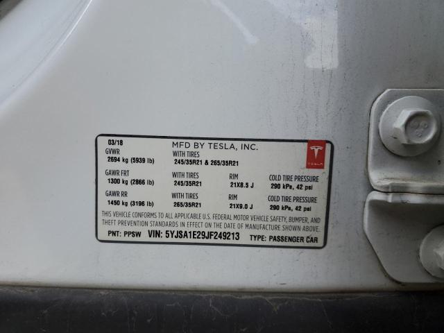 5YJSA1E29JF249213 - 2018 TESLA MODEL S Ağ foto 10