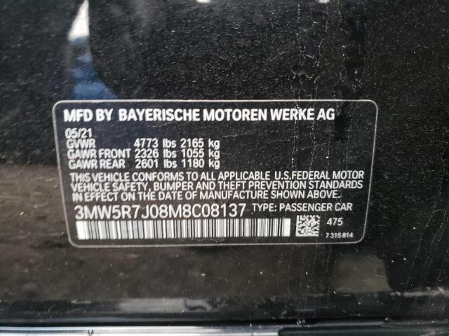 3MW5R7J08M8C08137 - 2021 BMW 330XI BLACK photo 10