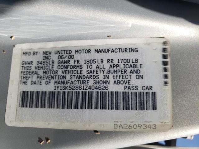 1Y1SK52861Z404626 - 2001 CHEVROLET GEO PRIZM 银色 照片 10