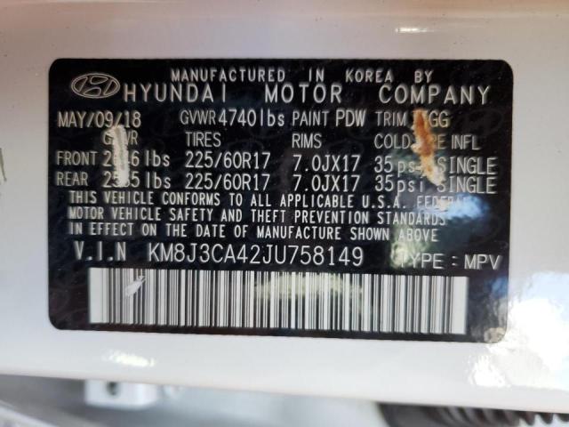 KM8J3CA42JU758149 - 2018 HYUNDAI TUCSON SEL WHITE photo 10