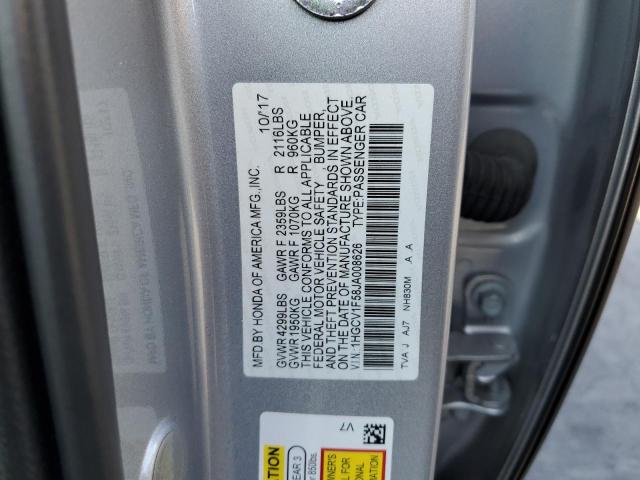 1HGCV1F58JA008626 - 2018 HONDA ACCORD EXL SILVER photo 10