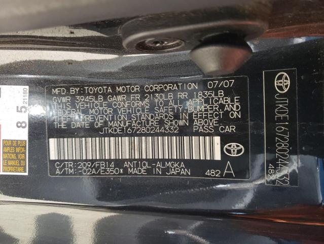 JTKDE167280244332 - 2008 TOYOTA SCION TC შავი ფოტო 10