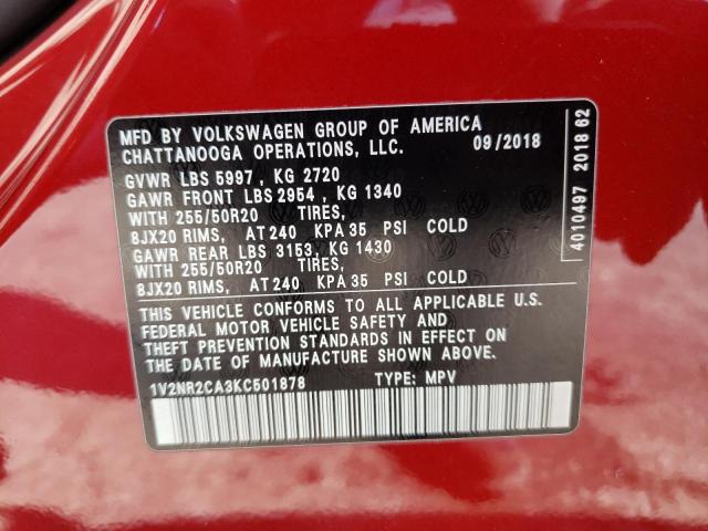 1V2NR2CA3KC501878 - 2019 VOLKSWAGEN ATLAS SEL Bordo foto 10