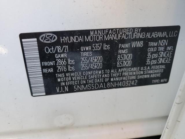 5NMS5DAL8NH403242 - 2022 HYUNDAI SANTA FE C WHITE photo 10