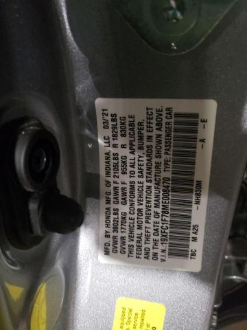 19XFC1F78ME008470 - 2021 HONDA CIVIC EXL Srebrny zdjęcie 10