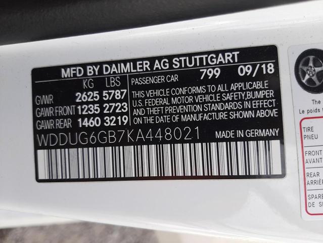 WDDUG6GB7KA448021 - 2019 MERCEDES-BENZ S 450 WHITE photo 10