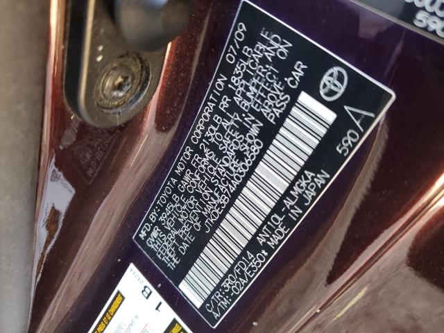 JTKDE3B74A0306580 - 2010 TOYOTA SCION TC MAROON photo 10