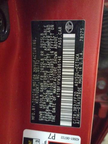 4T1BF1FK9CU586146 - 2012 TOYOTA CAMRY BASE RED photo 10