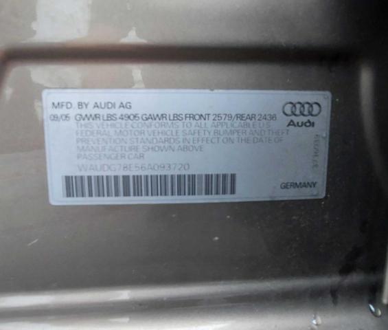 WAUDG78E56A093720 - 2006 AUDI A4 3.2 QUA GOLD photo 10