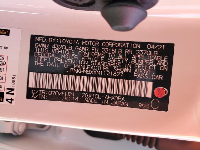 JTNKHMBXXM1121827 - 2021 TOYOTA C-HR XLE WHITE photo 10