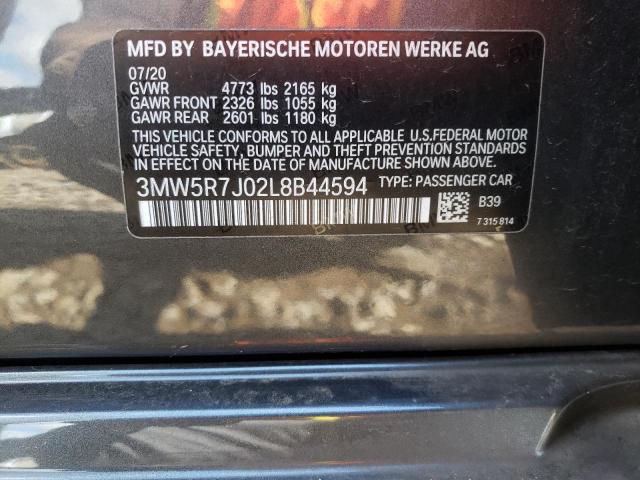 3MW5R7J02L8B44594 - 2020 BMW 330XI GRAY photo 10