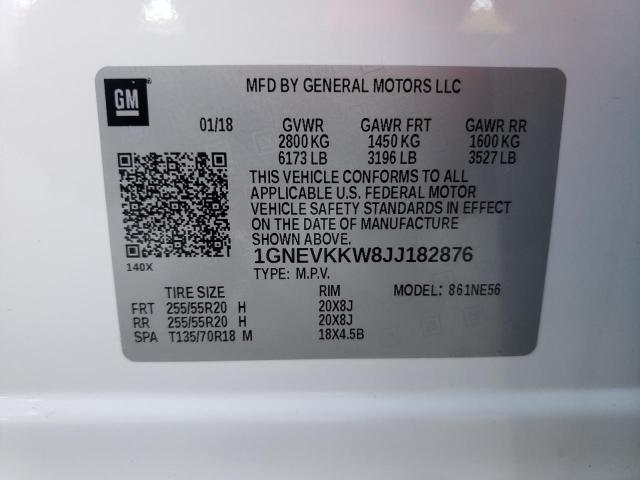 1GNEVKKW8JJ182876 - 2018 CHEVROLET TRAVERSE H WHITE photo 10