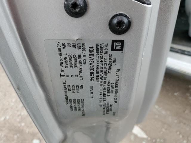 1GNDV13W48D162749 - 2008 CHEVROLET UPLANDER SILVER photo 10