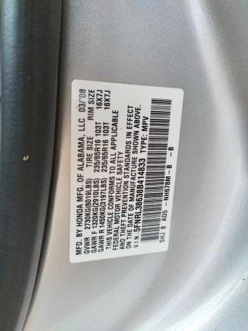 5FNRL38638B414833 - 2008 HONDA ODYSSEY EX SILVER photo 10