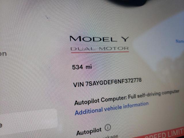 7SAYGDEF6NF372778 - 2022 TESLA MODEL Y أحمر صورة 8