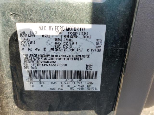 1FTRF14WX6NB03920 - 2006 FORD F150 GREEN photo 10