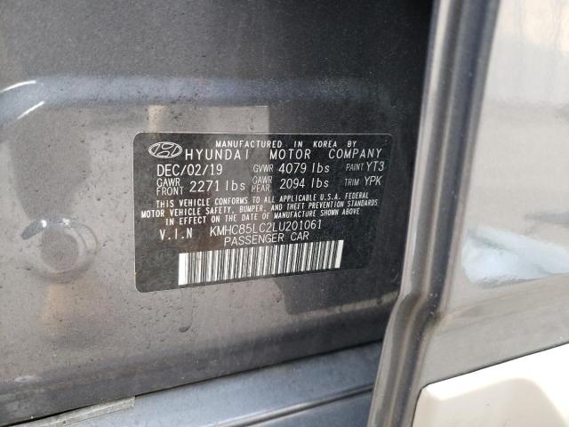 KMHC85LC2LU201061 - 2020 HYUNDAI IONIQ SEL GRAY photo 10