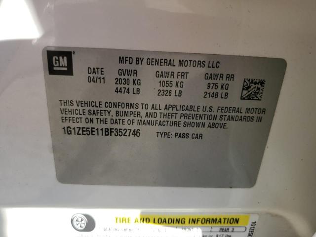1G1ZE5E11BF352746 - 2011 CHEVROLET MALIBU LTZ თეთრი ფოტო 10