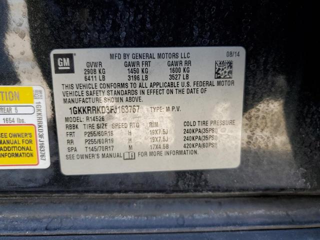 1GKKRRKD3FJ163767 - 2015 GMC ACADIA SLT Negro foto 10