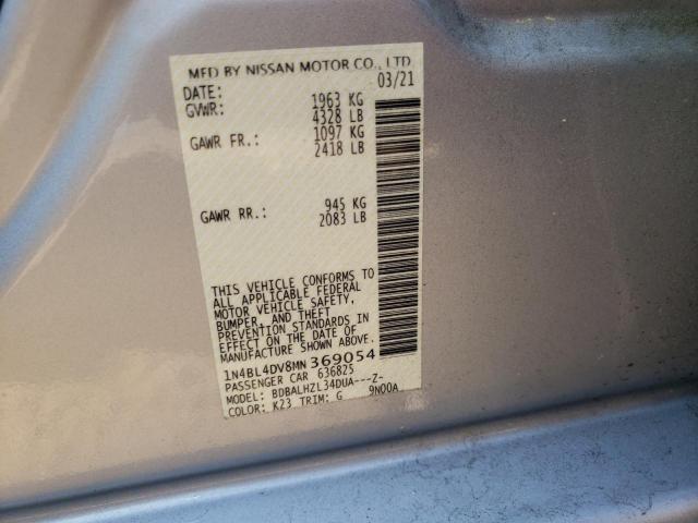 1N4BL4DV8MN369054 - 2021 NISSAN ALTIMA SV SILVER photo 10