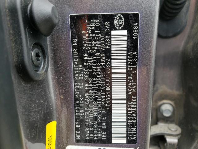 4T1B61HK4JU120652 - 2018 TOYOTA CAMRY XSE GRAY photo 12