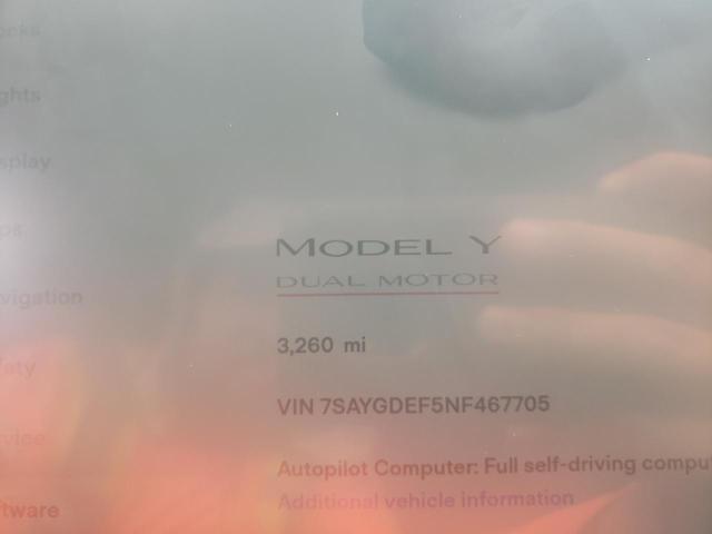 7SAYGDEF5NF467705 - 2022 TESLA MODEL Y Серый фото 8