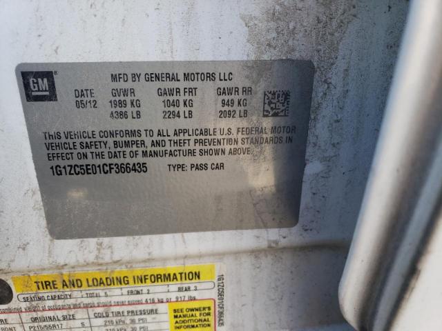 1G1ZC5E01CF366435 - 2012 CHEVROLET MALIBU 1LT 白色 照片 10