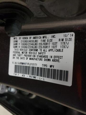 5J6RM4H71FL010171 - 2015 HONDA CR-V EXL GRAY photo 10